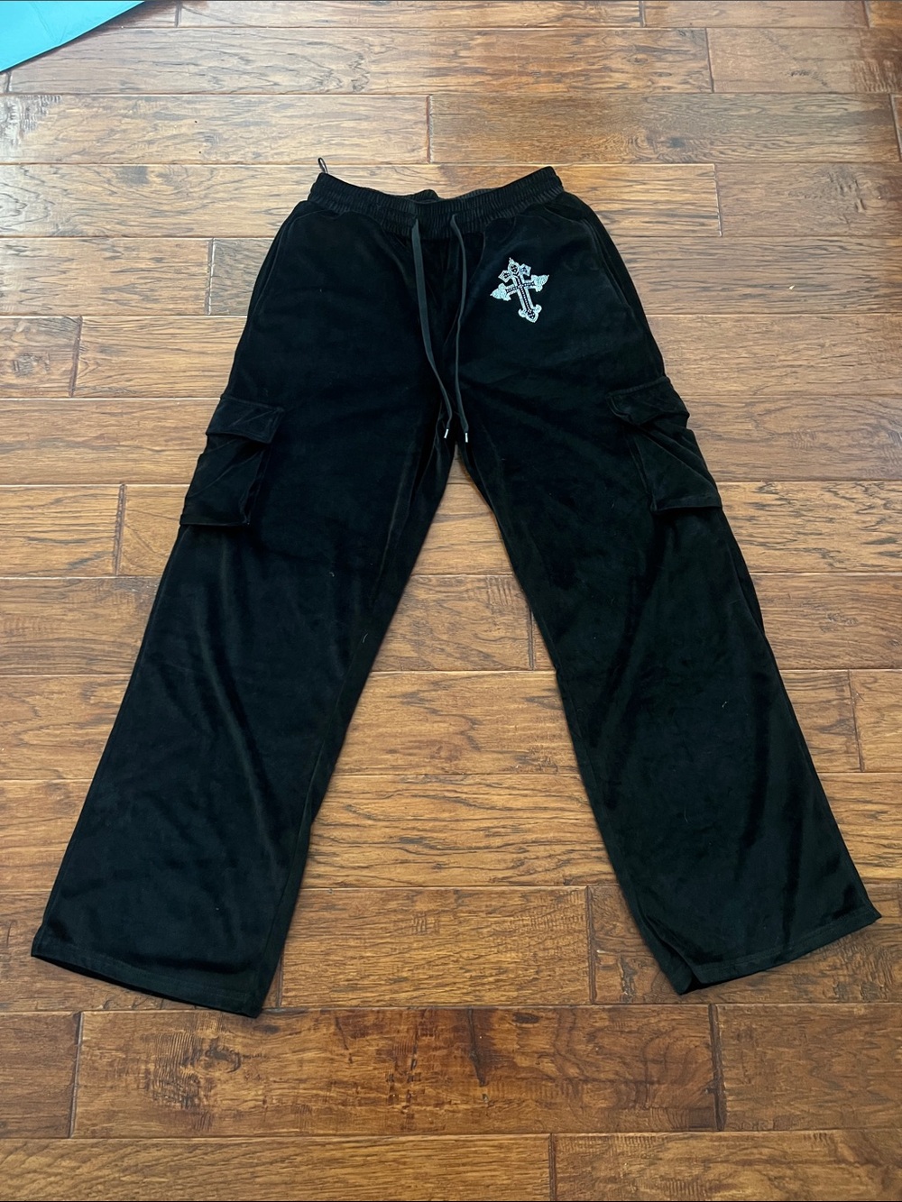 Black Women’s Cargo Sweatpants with Cross Graphic